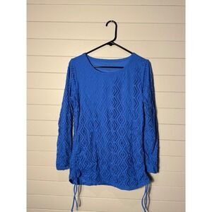 Coolibar Blue Crochet UPF 50 Plus Sun Protection Swim Cover Up Top Womens Medium